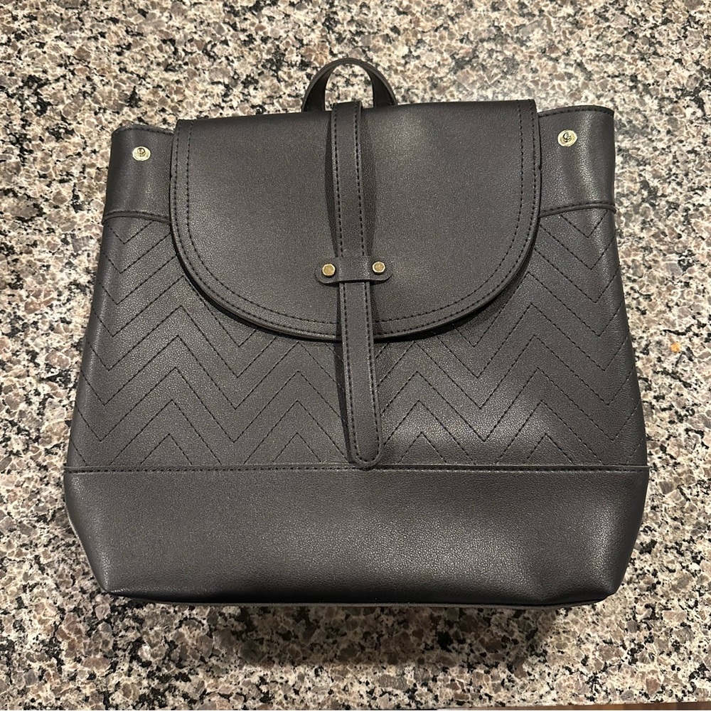 Black faux leather backpack purse